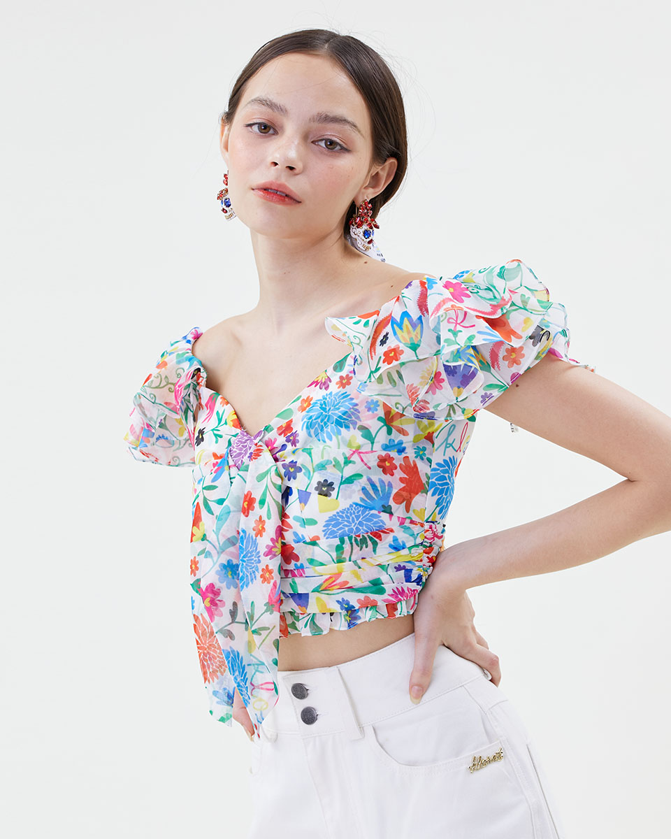 Catrina Bloom Off-Shoulder Bow At Front Top