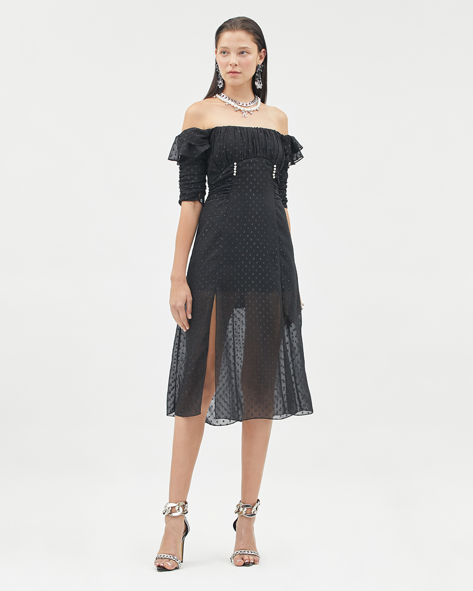 Off-Shoulder Dress With Ruffled