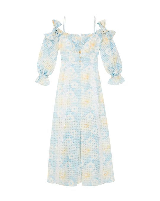 3D Floral Bow Off-Shoulder Maxi Dress