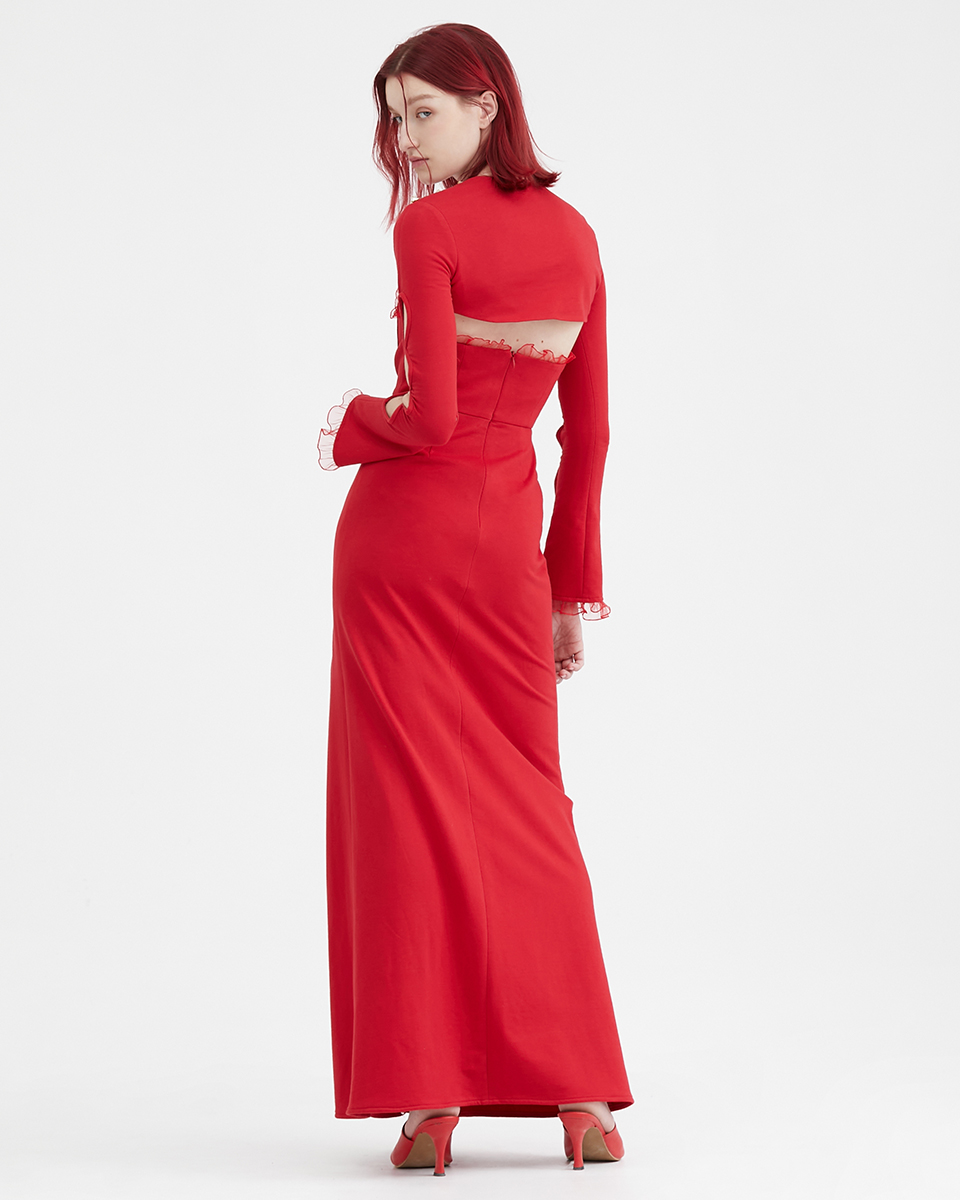Basic Heart With Side-Slit Dress-Red