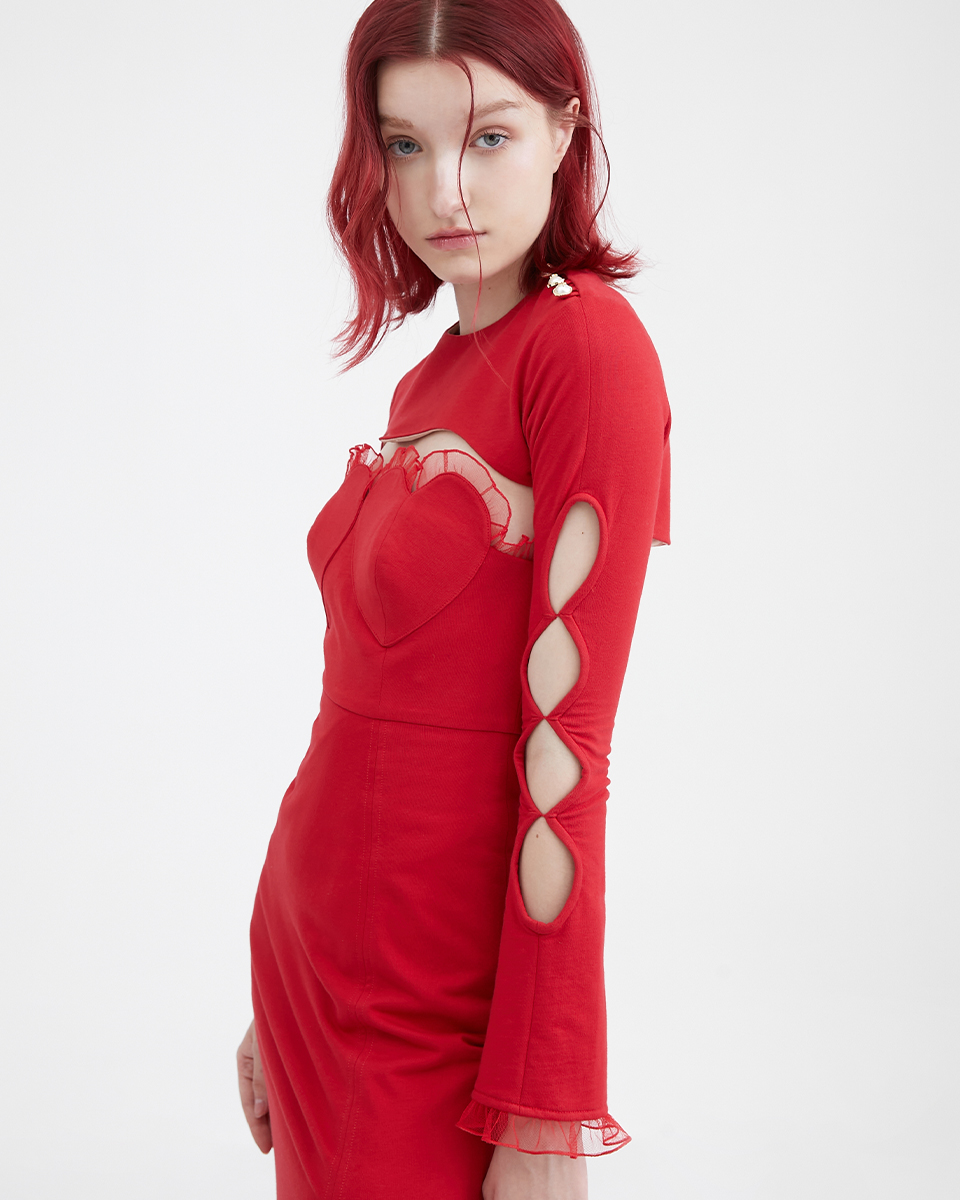 Basic Heart With Side-Slit Dress-Red