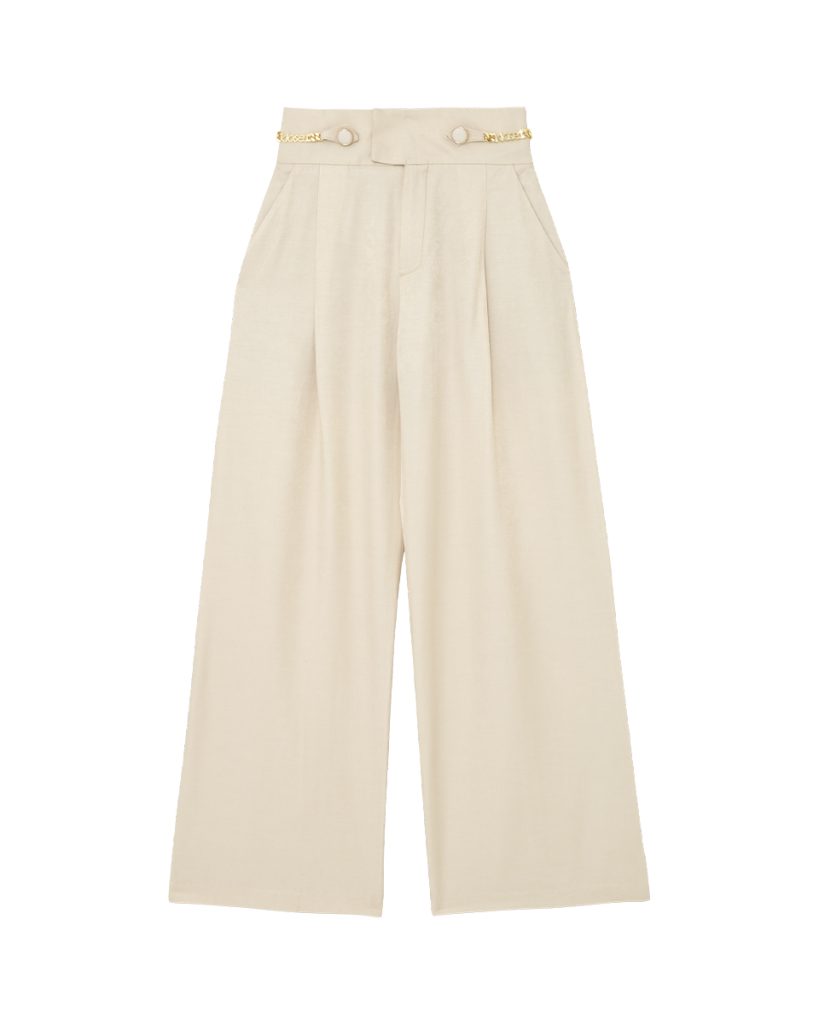 Pleated Wide Pants With Chain Belt