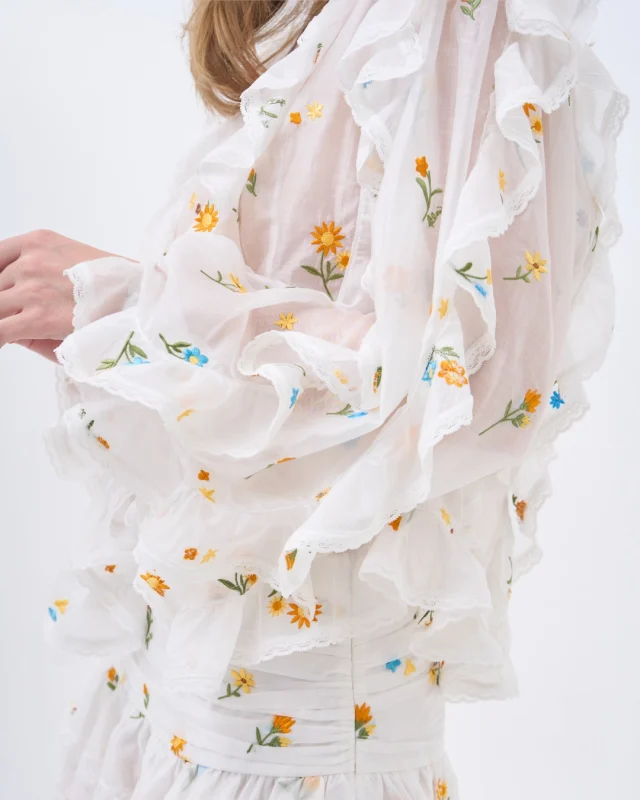 Soft ruffles in motion, delicate floral embroidery in every detail — a romantic silhouette that feels as light as it looks.  #KlosetRS26
#KlosetKissofLife