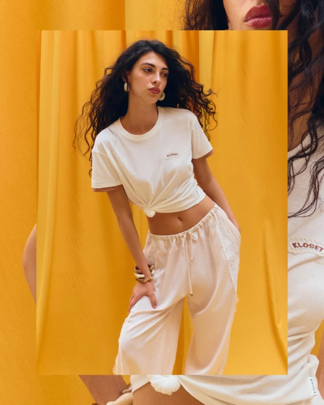 Keeping it clean—easy shapes, calming tones.
Kloset Lace Patch with contrast Layer Tee pair with Lace-Trim Bloomer Pants.  #KlosetSS26
#KlosetLettingGo