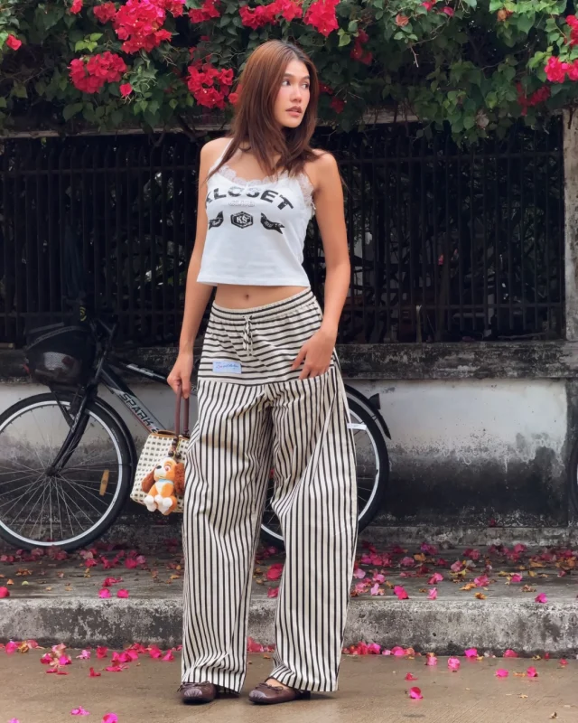Step into the weekend like @potter_natt in the Varsity Lace Camisole and Crossline Stripe Pants. 
An easy pairing for sunny days and slow weekends.  #KlosetLS26
#KlosetAtYourBest