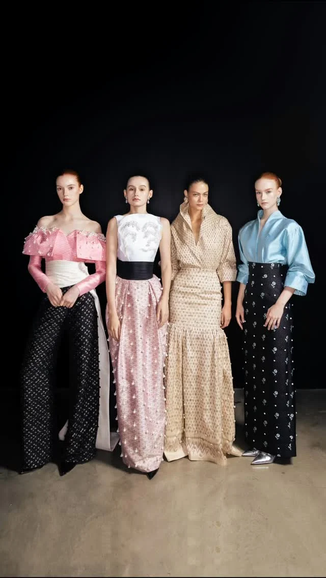 Honoring Thai heritage through Haute Couture.  For ATELIER DE GRÂCE HAUTE COUTURE, KLOSET reimagines the elegance of Thai Mudmee silk, inspired by Her Majesty Queen Sirikit The Queen Mother’s royal attire across significant royal occasions.  Each carefully placed button represents the love and unity of the Thai people—woven together into every creation.  #senseofthai2026
#emdistrict