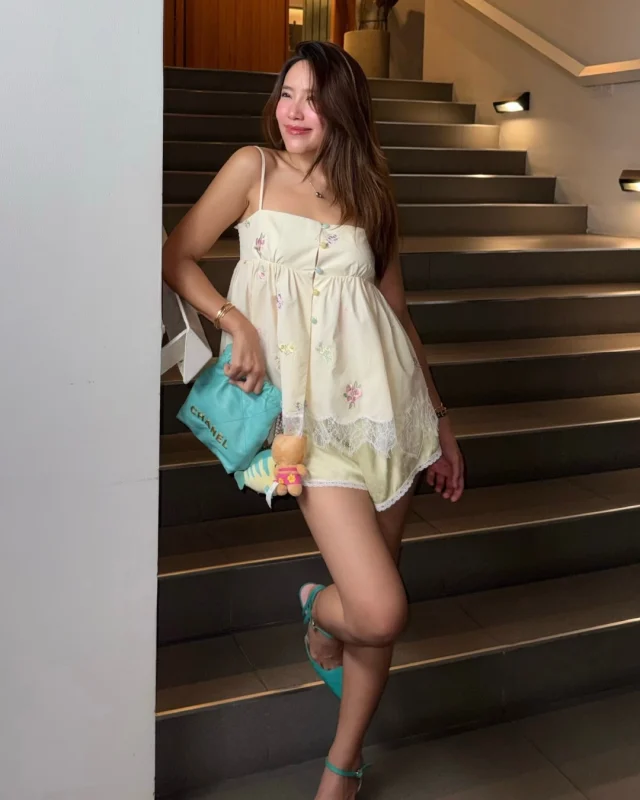 @aomdarunphat shines bright like sunshine this summer.
 Looking even brighter in our Summer Bloom Lace Camisole, paired with the Golden Hour Lounge Shorts.  #KlosetPF26
#KlosetICantStop