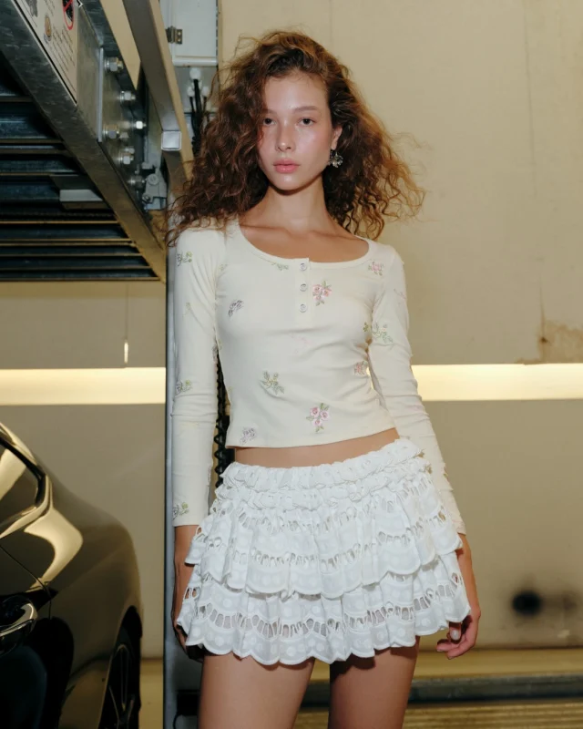 I can’t stop thinking about this look. 
The Petal Henley Top and Cloud Ruffle Mini Skirt are coming back soon.  #KlosetPF26
#KlosetICantStop